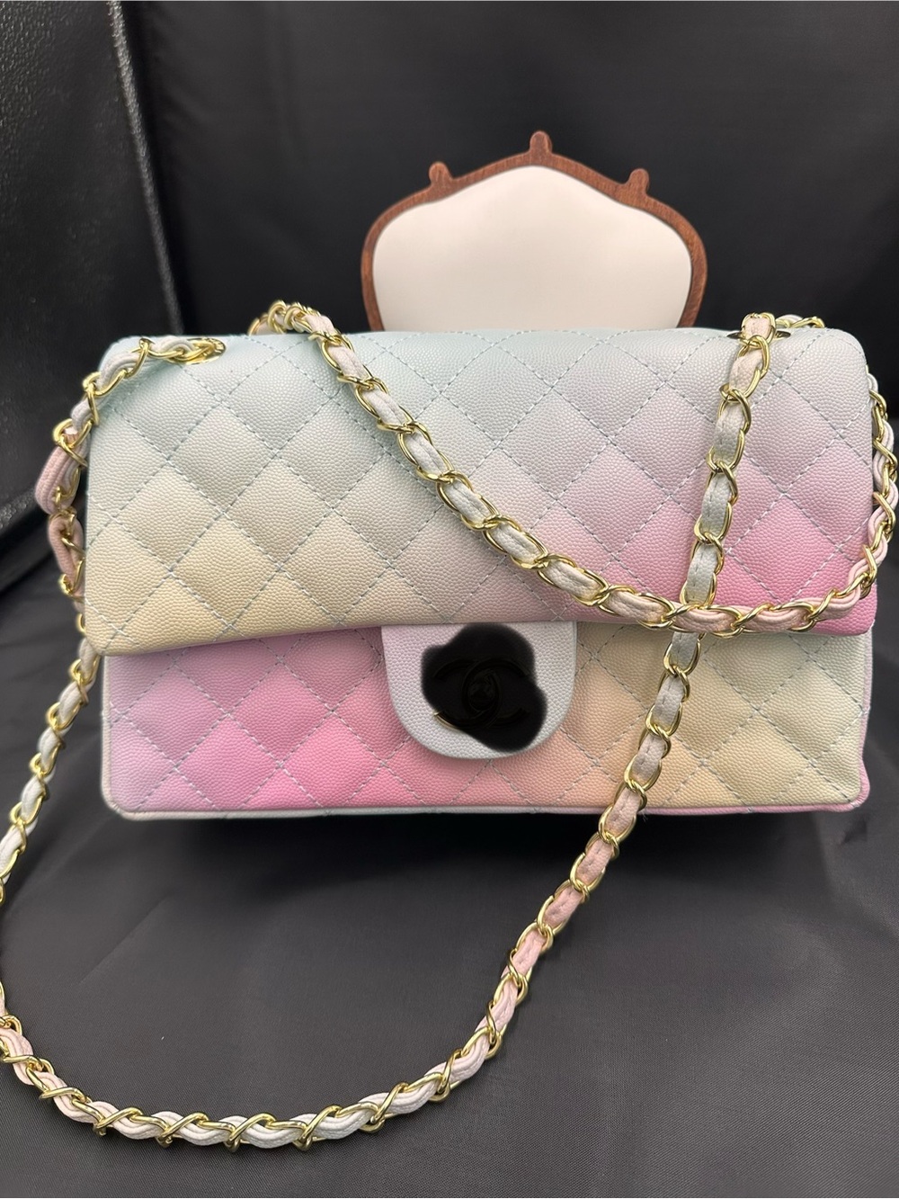 Source Unknown Pastel Gradient Quilted Shoulder Bag with Gold Chain